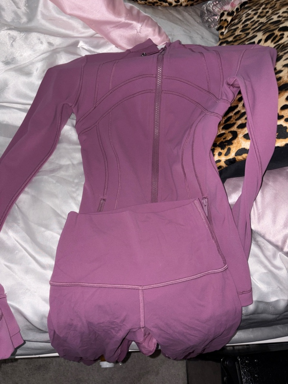 lululemon athletica mauve/purple full-zip athletic jacket and shorts set